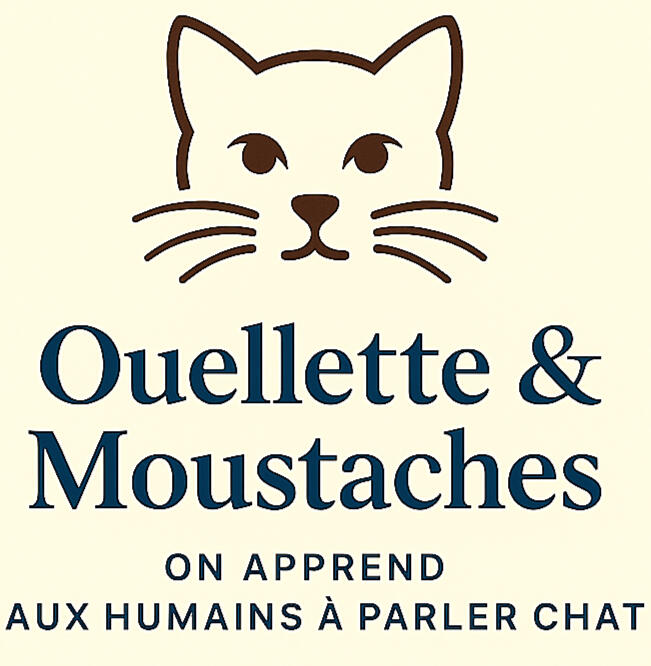 Ouellette & Moustaches logo featuring a minimalist cat face icon with the tagline "Feline Behavior Consultancy."